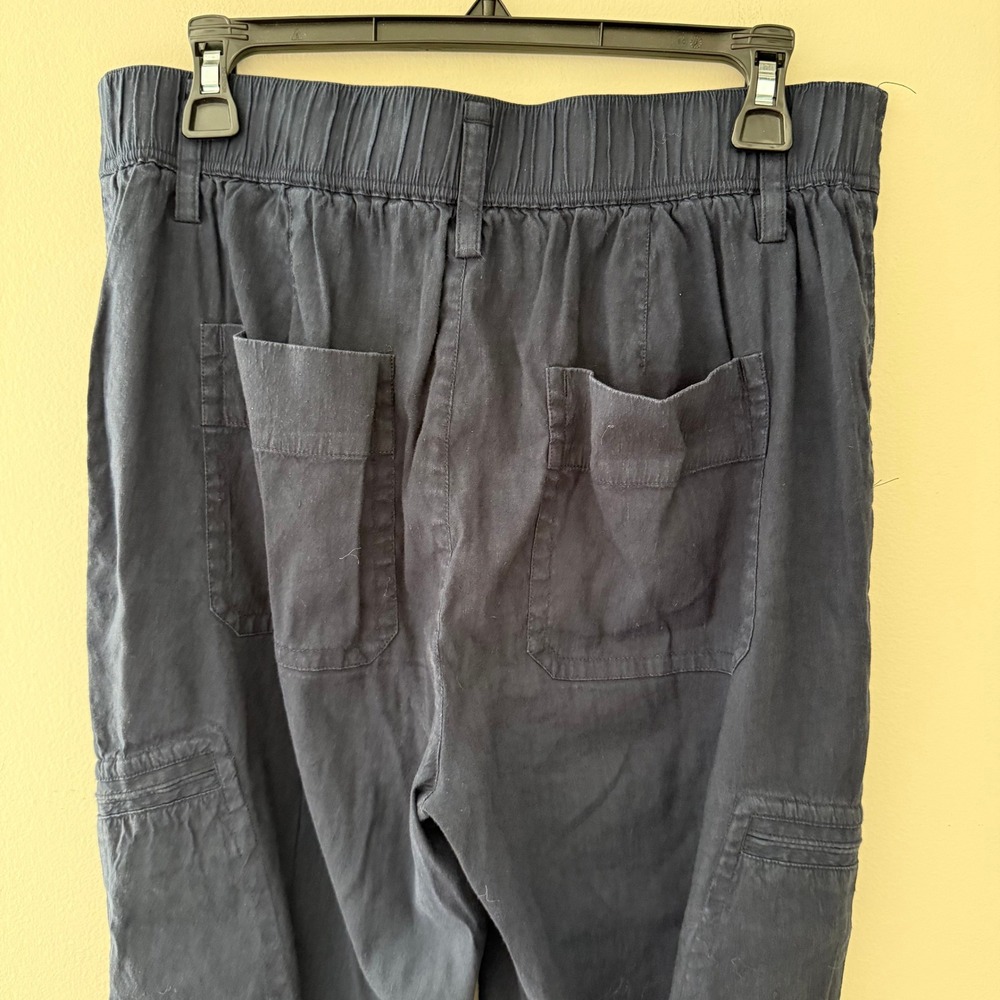 Vince Womens Navy Blue Linen Blend Cargo Pants Elastic Waist Straight Leg Size M - Picture 3 of 7